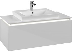 VILLEROY &amp; BOCH Legato závesná skrinka pod umývadlo (umývadlo v strede), 1 zásuvka, s LED osvetlením, 1000 x 500 x 380 mm, Glossy White, B680L0DH