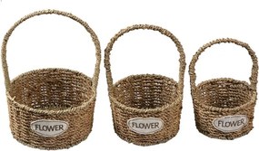 3ks pletený košík s ušami Flower - Ø 22*12/32 / Ø 19*11/27 / Ø 16*10/24 cm