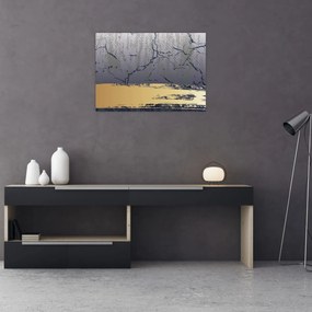 Obraz - Modrá a zlatá abstrakcia N⁰1 (70x50 cm)