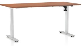 Výškovo nastaviteľný stôl OfficeTech A, 160 x 80 cm, biela podnož, čerešňa