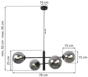 Light Home Závesne svietidlo Paris, 4x grafitové sklenené tienidlo, B