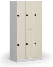Šatníková skrinka s úložnými boxmi, 6 boxov, 1850 x 900 x 500 mm, kódový zámok, laminované dvere, breza