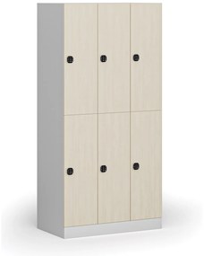 Šatníková skrinka s úložnými boxmi, 6 boxov, 1850 x 900 x 500 mm, kódový zámok, laminované dvere, breza