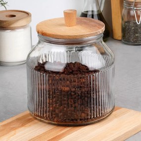 VILDE Sklenená dóza, vrúbkované sklo s akáciovým vekom, 2,2l EXCELLENT