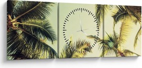 Obraz s kokosovými palmami (s hodinami) (90x30 cm)