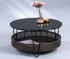 Okrúhly konferenčný stolík Sofia, čierny/ratan