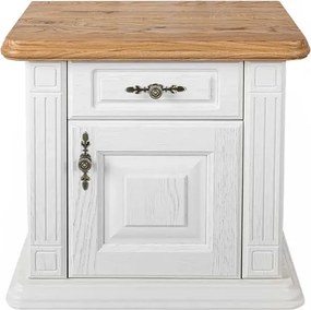 Biely nočný stolík z masívu s dvierkami, 60x40x54 cm Otváranie vpravo