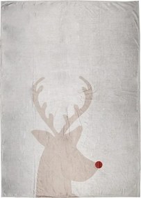 Béžový plyšový pléd s jeleňom Deer - 130*170 cm