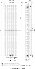 Invena Duo, vykurovacie teleso 1600x480, 1161W, pripojenie stredové alebo bočné, čierna matná, INV-UG-20-C16-A