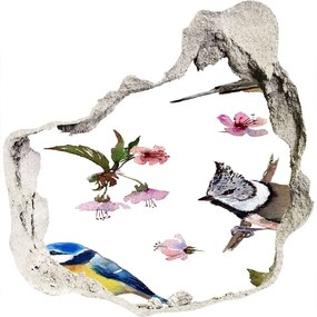 Nálepka 3D diera na stenu Bird čerešňové kvety nd-p-98117635