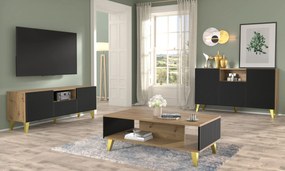 TV skrinka/stolík PB 150 2D1S Rowanna (dub artisan + čierna + zlatá). Akcia -20%. Vlastná spoľahlivá doprava až k Vám domov. 1125096