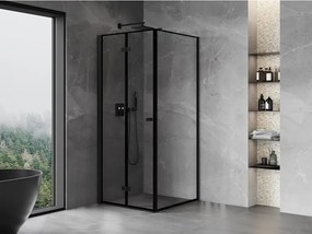 Mexen Mist-F T, 1-krídlový skladací sprchový kút ľavý 80 x 80 cm, číre sklo-čierny rám, 8A6T-080-080-70-70-L