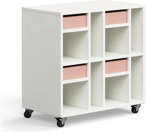 Úložná skriňa CASPER, 4 zásuvky, 8 priehradiek, biela, tmavoružová