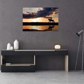 Obraz - Jazdec na koni pri západe slnka (90x60 cm)