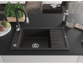 Mexen Elias, 1-komorový granitový drez 795x480x200 mm a drezová batéria Savita, čierna-zlatá metalíza, 6511-75-672601-70