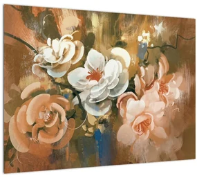 Sklenený obraz - Maľovaná kytica kvetov (70x50 cm)