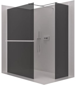 CERANO - Sprchová zástena Walk-in Onyx TL/P - hranatá vzpera + polička/držiak na uteráky - chróm, grafitové sklo - 140x90 cm, CER-CER-8050BD4192