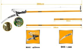 Nožnice záhradné s pílkou + telesk. násada 240cm INGCO KLC