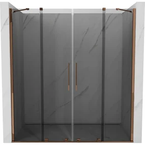 Mexen Velar Duo, posuvné sprchové dvere do otvoru 170 cm, 8mm šedé sklo, ružové zlato, 871-170-000-42-60