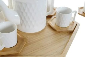 Kávová súprava, "WHITE DROP" porcelán-bambus, šálky 90ml s podšálkami na podnose, 14ks