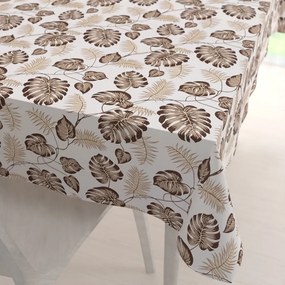 Biante Bavlnený obdĺžnikový obrus Sandra SA-498 Hnedé listy monstery na bielom 140x220 cm