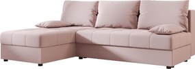 Rozkladacia obojstranná sedacia súprava do L VENORIA SLIM 200x143 cm, púdrovo ružová + 2 vankúšiky ZDARMA