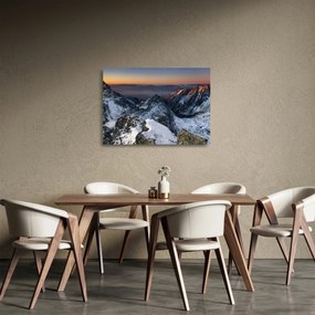 Sklenený obraz - Východ slnka v horách (70x50 cm)