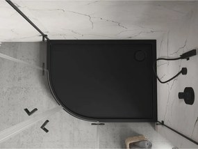Mexen Flow+ asymetrický pravý štvrťkruhový sprchový kút 90 x 80 cm, čierna matná, 46Q708090RH