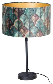 Stolová lampa čierna s plyšovým tienidlom s dizajnom listov a zlatým vnútorným priestorom - Parte
