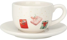 Vianočná porcelánová šálka s podšálkou Vianočné darčeky, 250 ml