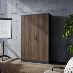 Kancelárska kovová skrinka na dokumenty JAN II, Eco Design: antracit/orech