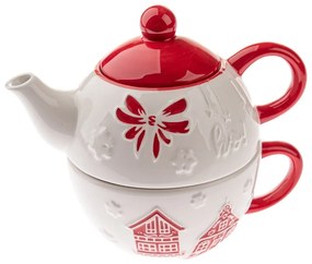 Biela keramická čajová súprava s vianočným motívom Christmas cottage – Dakls