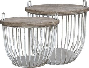 2ks krémový antik kovový coffee stolík s drevenou doskou Charlotte - Ø57*48 cm