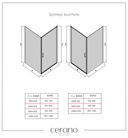 CERANO - Sprchovací kút Porte Ľ/P - 8 mm - čierna matná, grafitové sklo - 90x80 cm - krídlový, CER-CER-8050BD7494