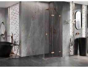 Mexen Lunar-F, 1-krídlový sprchový kút so skladacími dverami, pravý, 100 x 100 cm, 8mm číre sklo, medený profil, 836-100-100-65-00-P