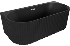 Mexen Sella, voľne stojaca vaňa ku stene, drážkovaná, 170 x 80 cm, čierna matná, chrómový prepad, 52711708071-01
