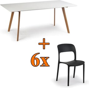 Jedálenský stôl 180x90 + 6x plastová stolička REFRESCO čierna