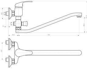 Aqualine, AQUALINE 35 nástenná umývadlová/vaňová batéria, rozteč 100mm, chrómová, 52140