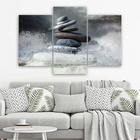 Obraz na plátně třídílný Kameny Zen Mořské vlny - 120x80 cm