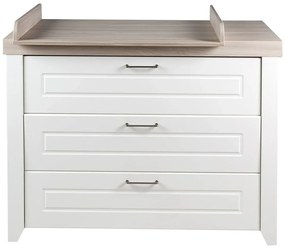 Biela nízka detská komoda v dekore brestu s prebaľovacím pultom 120x98 cm Felicia – Roba
