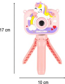 Detský digitálny fotoaparát KIK jednorožec, duálny, 1080P, ružový so statívom