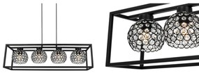 Závesné svietidlo Crystal Cage, 4x čierne krištáľové tienidlo v kovovom ráme