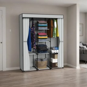 Šatníková skriňa SONIA s 8 policami a sivým závesom