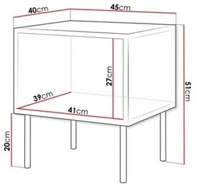SADA 2x Nočný stolík CORTINA 51x45 cm čierna/orech warnia