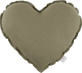 Ľanový vankúš srdca olivová 44cm