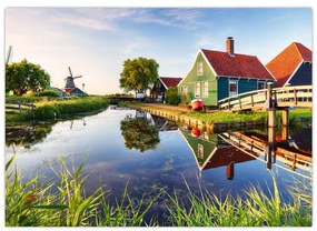 Sklenený obraz holandských mlynov (70x50 cm)