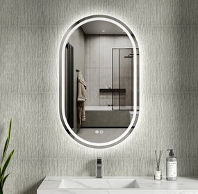 Erga Lyra, oválne LED zrkadlo 60x100cm, 3 farby svetla, predné a zadné osvetlenie, vyhrievacia podložka proti zapareniu, ERG-V01-Lyra-6010-CL