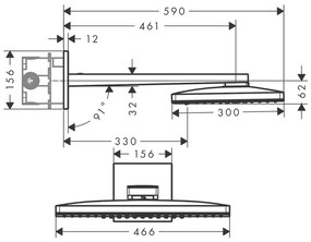 Hansgrohe Rainmaker Select, hlavová sprcha 460 2jet so sprchovým ramenom, čierna/chrómová, HAN-24005600