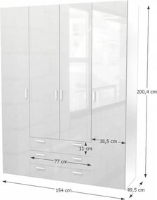 Skriňa, 4 - dverová, biela extra vysoký lesk HG, GWEN 70429