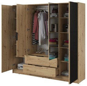 ŠATNÍKOVÁ SKRIŇA LETIZIA III S LAMELAMI DUB ARTISAN / ČIERNÁ 206 cm